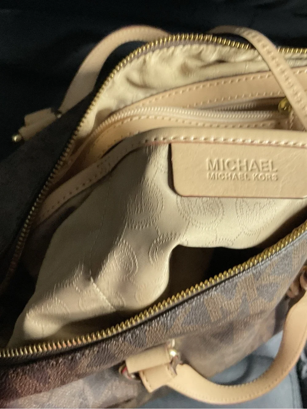 Michael Kors Brown MK Logo Messenger with Tan Trim and Gold Hardware